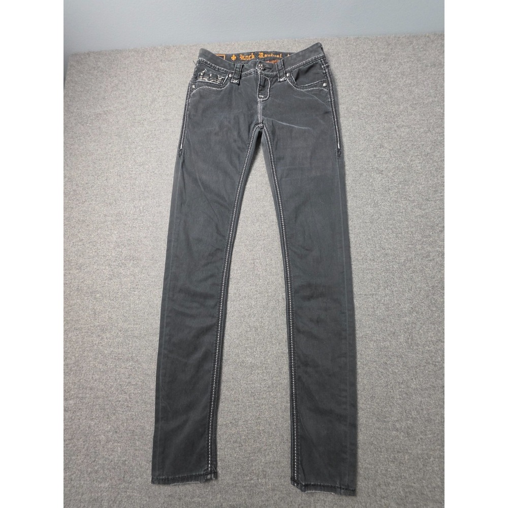 Rock Revival Neela Jeans Womens 26 Black Denim Embellished Pockets Skinny Leg